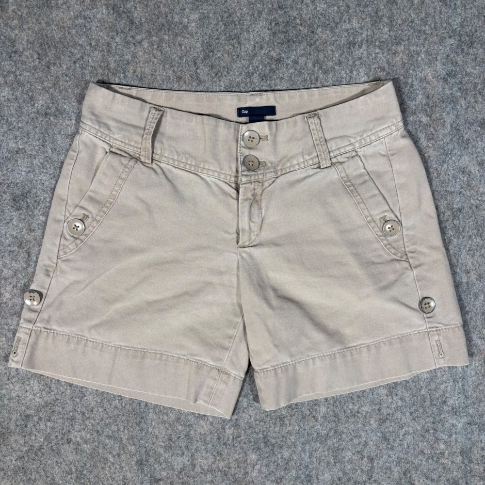 Gap Canvas Utility Shorts Womens 2 Tan Khaki Low Rise Cotton Blend Summer Casual